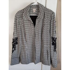 chico's jacket women's‎ US sz 12/14 embroidered long sleeves black and white.